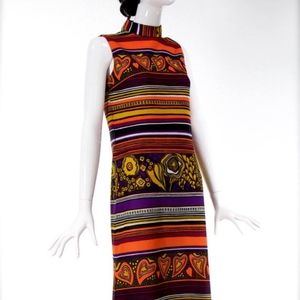 1960's 1970's ILGWU Union Long Colorful Dress